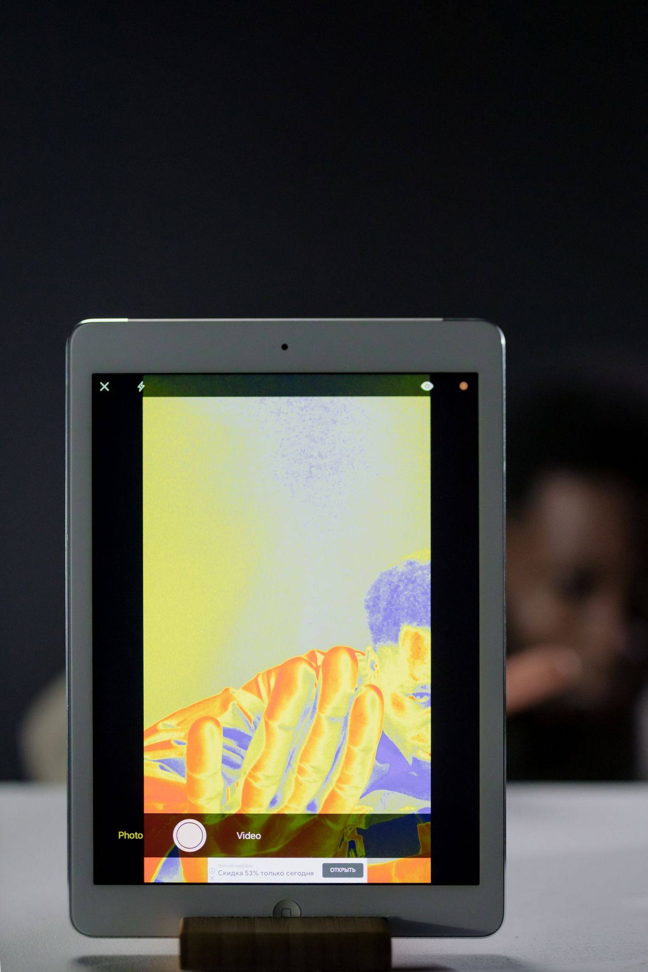 A thermal-imaging display used to illustrate a building assessment